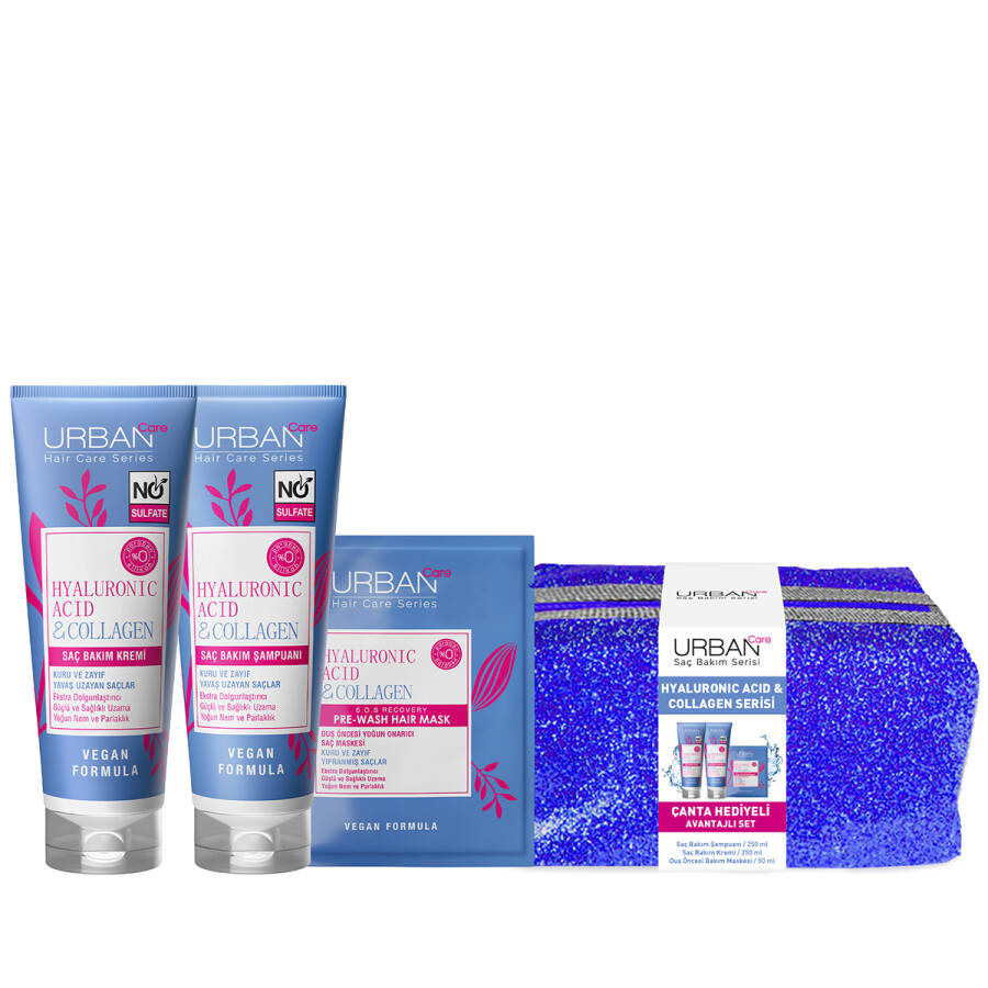 Hyarulonic & Collagen Şampuan + Saç Kremi + Saç Bakım Maskesi + Çanta Hediye - 1